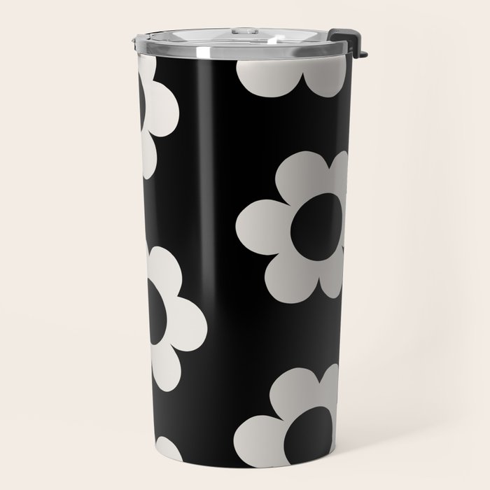 Les Fleurs | 02 - Flower Print Black And White Retro Flowers Wall Art Modern Decor Abstract Travel Mug Gallery Image 2
