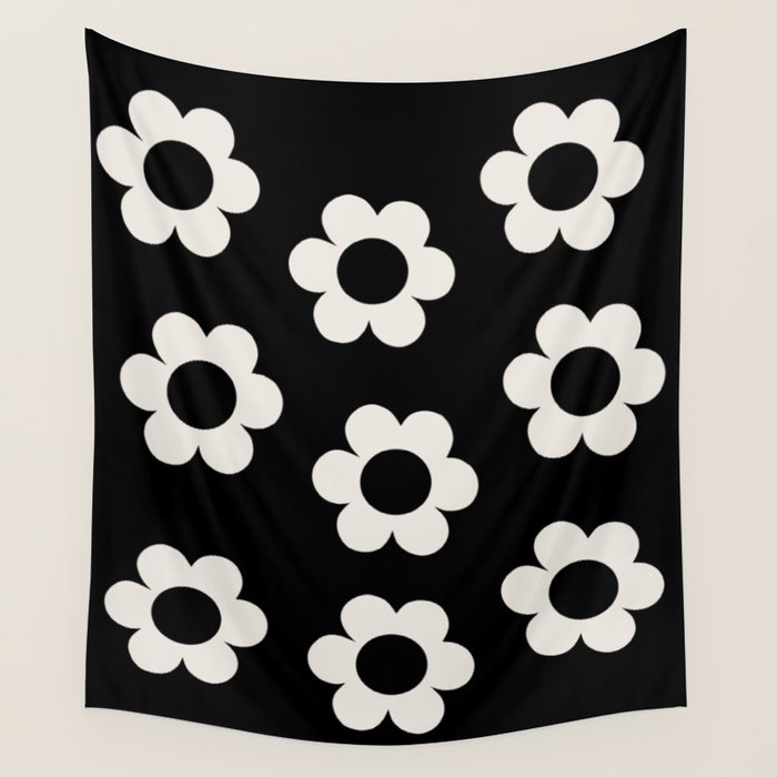 Les Fleurs | 02 - Flower Print Black And White Retro Flowers Wall Art Modern Decor Abstract Wall Tapestry Gallery Image 4