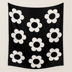 Les Fleurs | 02 - Flower Print Black And White Retro Flowers Wall Art Modern Decor Abstract Wall Tapestry Gallery Image 4