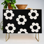 Les Fleurs | 02 - Flower Print Black And White Retro Flowers Wall Art Modern Decor Abstract Credenza Gallery Image 1