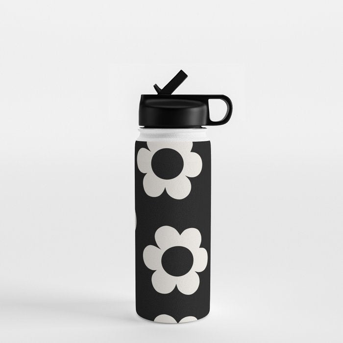 Les Fleurs | 02 - Flower Print Black And White Retro Flowers Wall Art Modern Decor Abstract Water Bottle Gallery Image 1