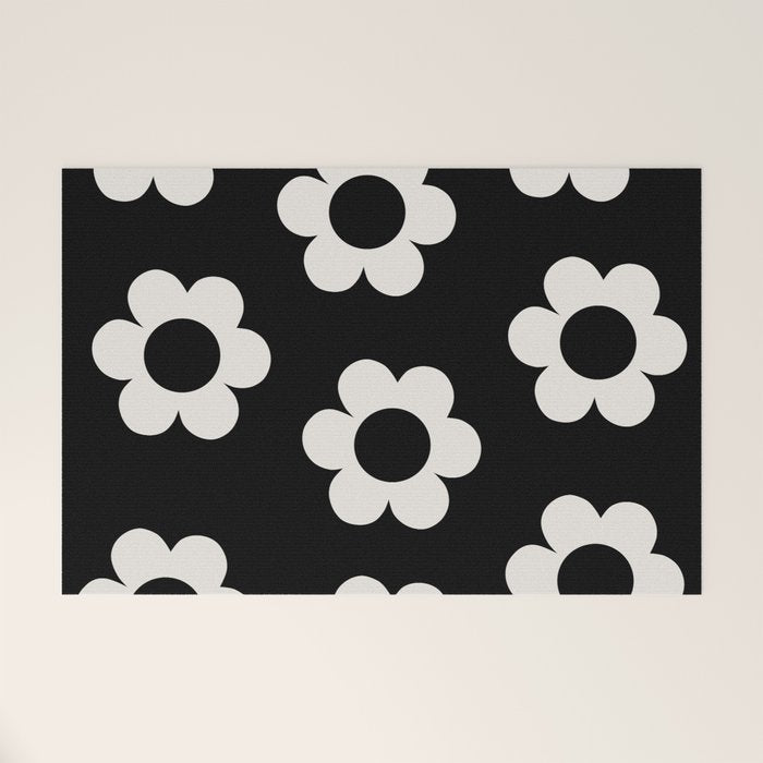 Les Fleurs | 02 - Flower Print Black And White Retro Flowers Wall Art Modern Decor Abstract Welcome Mat Gallery Image 1