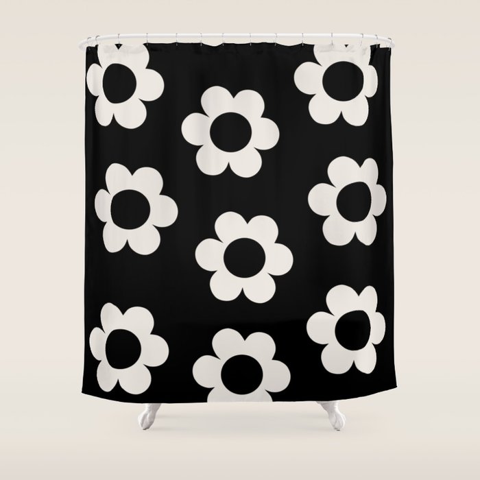 Les Fleurs | 02 - Flower Print Black And White Retro Flowers Wall Art Modern Decor Abstract Shower Curtain Gallery Image 1