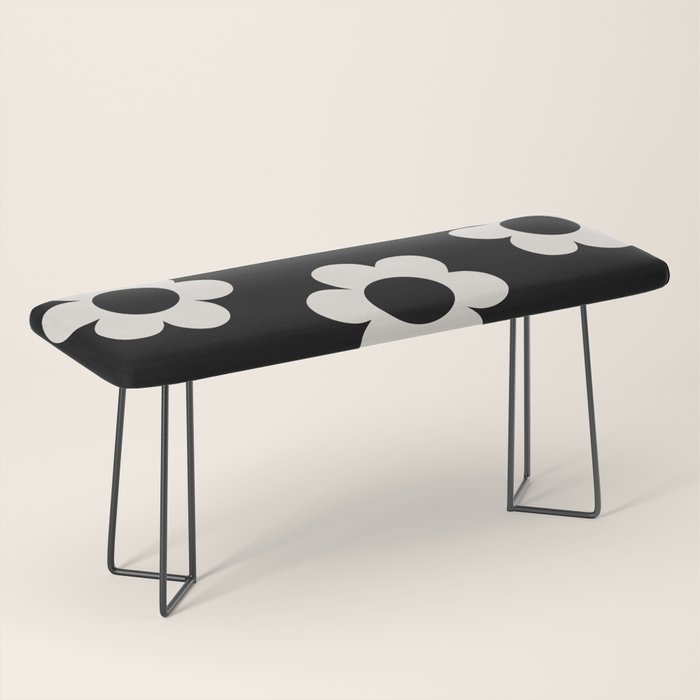 Les Fleurs | 02 - Flower Print Black And White Retro Flowers Wall Art Modern Decor Abstract Bench Gallery Image 1