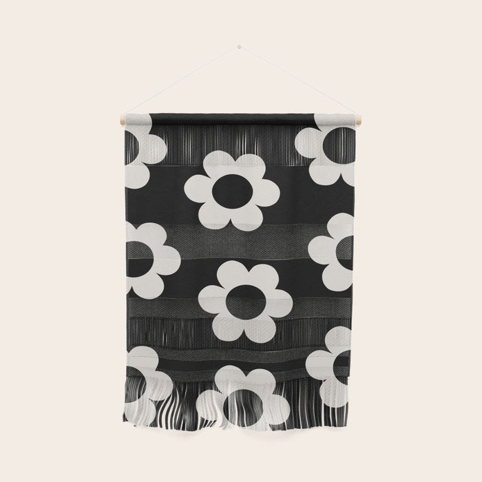 Les Fleurs | 02 - Flower Print Black And White Retro Flowers Wall Art Modern Decor Abstract Wall Hanging Gallery Image 1