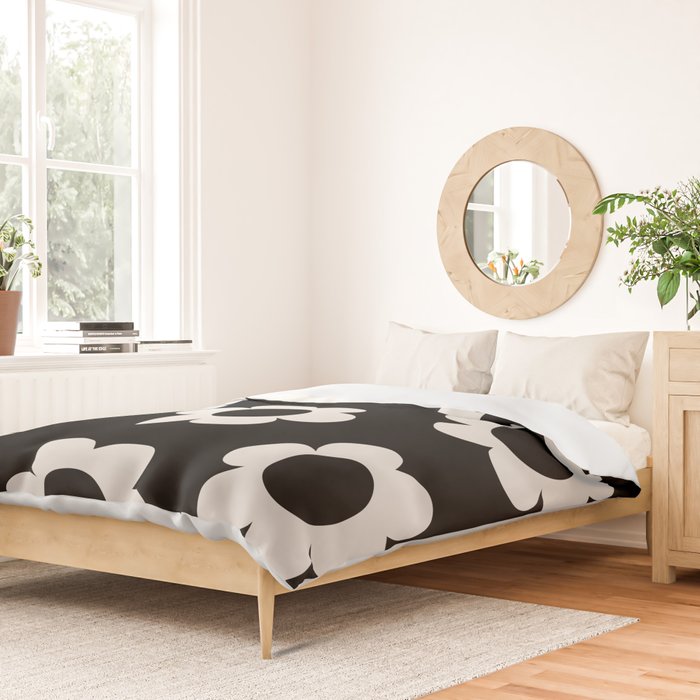 Les Fleurs | 02 - Flower Print Black And White Retro Flowers Wall Art Modern Decor Abstract Duvet Cover Gallery Image 2