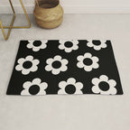Les Fleurs | 02 - Flower Print Black And White Retro Flowers Wall Art Modern Decor Abstract Rug Gallery Image 1