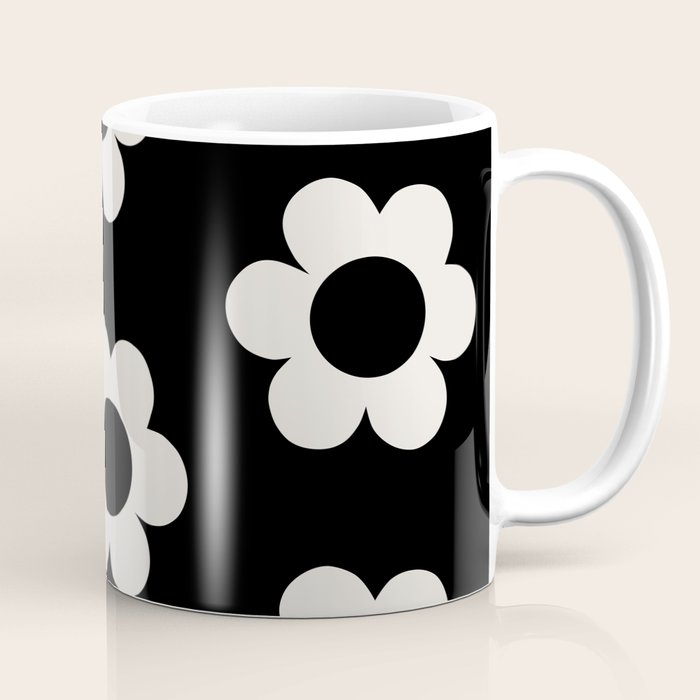 Les Fleurs | 02 - Flower Print Black And White Retro Flowers Wall Art Modern Decor Abstract Coffee Mug Gallery Image 1