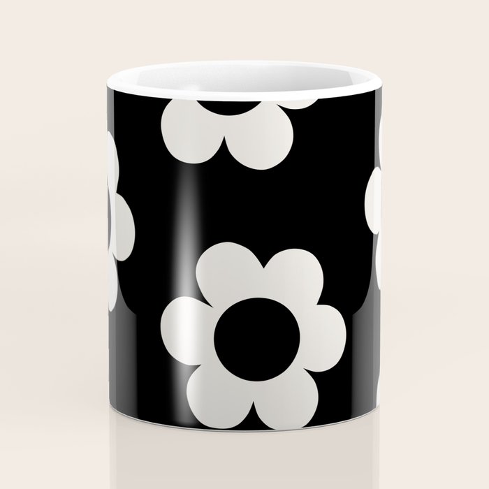 Les Fleurs | 02 - Flower Print Black And White Retro Flowers Wall Art Modern Decor Abstract Coffee Mug Gallery Image 4