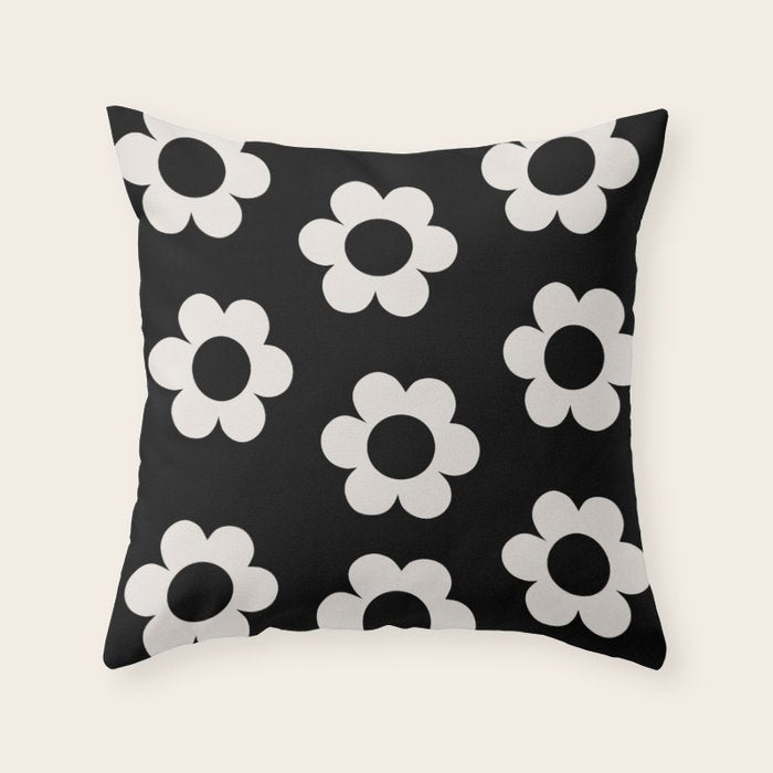 Les Fleurs | 02 - Flower Print Black And White Retro Flowers Wall Art Modern Decor Abstract Throw Pillow Gallery Image 6