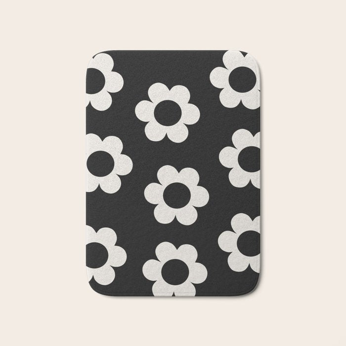 Les Fleurs | 02 - Flower Print Black And White Retro Flowers Wall Art Modern Decor Abstract Bath Mat Gallery Image 1