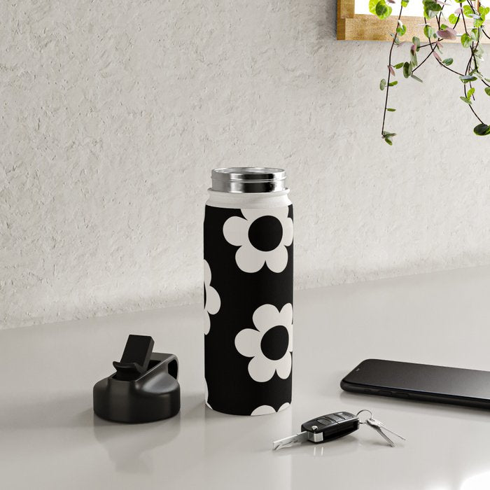 Les Fleurs | 02 - Flower Print Black And White Retro Flowers Wall Art Modern Decor Abstract Water Bottle Gallery Image 4