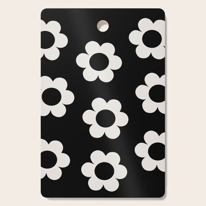 Les Fleurs | 02 - Flower Print Black And White Retro Flowers Wall Art Modern Decor Abstract Cutting Board Gallery Image 1