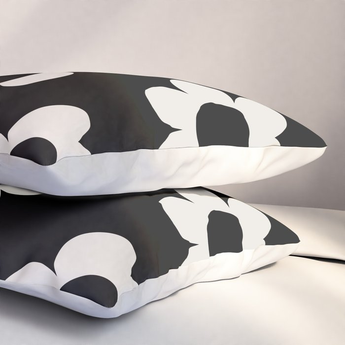 Les Fleurs | 02 - Flower Print Black And White Retro Flowers Wall Art Modern Decor Abstract Pillow Sham Gallery Image 3