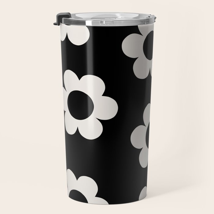 Les Fleurs | 02 - Flower Print Black And White Retro Flowers Wall Art Modern Decor Abstract Travel Mug Gallery Image 3