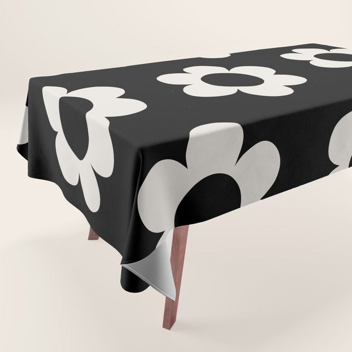 Les Fleurs | 02 - Flower Print Black And White Retro Flowers Wall Art Modern Decor Abstract Tablecloth Gallery Image 1
