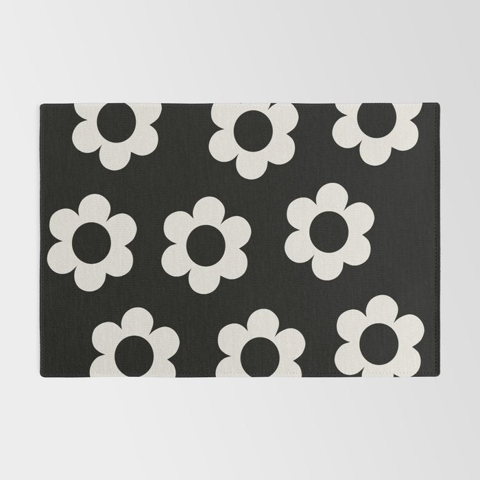 Les Fleurs | 02 - Flower Print Black And White Retro Flowers Wall Art Modern Decor Abstract Rug Gallery Image 2