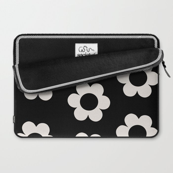 Les Fleurs | 02 - Flower Print Black And White Retro Flowers Wall Art Modern Decor Abstract Laptop Sleeve Gallery Image 2