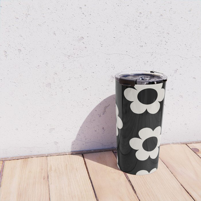 Les Fleurs | 02 - Flower Print Black And White Retro Flowers Wall Art Modern Decor Abstract Travel Mug Gallery Image 4
