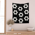 Les Fleurs | 02 - Flower Print Black And White Retro Flowers Wall Art Modern Decor Abstract Wall Tapestry Gallery Image 2