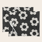 Les Fleurs | 02 - Flower Print Black And White Retro Flowers Wall Art Modern Decor Abstract Placemat Gallery Image 1