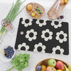 Les Fleurs | 02 - Flower Print Black And White Retro Flowers Wall Art Modern Decor Abstract Cutting Board Gallery Image 2