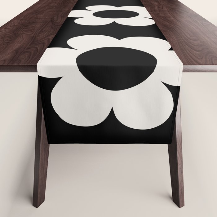 Les Fleurs | 02 - Flower Print Black And White Retro Flowers Wall Art Modern Decor Abstract Table Runner Gallery Image 1