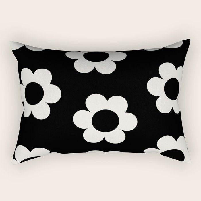 Les Fleurs | 02 - Flower Print Black And White Retro Flowers Wall Art Modern Decor Abstract Rectangular Pillow Gallery Image 2