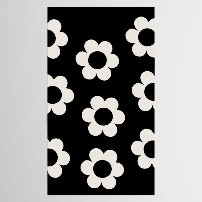 Les Fleurs | 02 - Flower Print Black And White Retro Flowers Wall Art Modern Decor Abstract Tablecloth Gallery Image 2