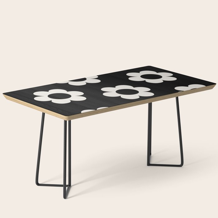 Les Fleurs | 02 - Flower Print Black And White Retro Flowers Wall Art Modern Decor Abstract Coffee Table Gallery Image 1