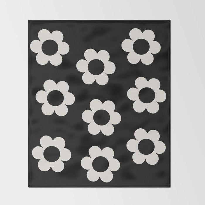 Les Fleurs | 02 - Flower Print Black And White Retro Flowers Wall Art Modern Decor Abstract Throw Blanket Gallery Image 2