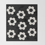 Les Fleurs | 02 - Flower Print Black And White Retro Flowers Wall Art Modern Decor Abstract Throw Blanket Gallery Image 2