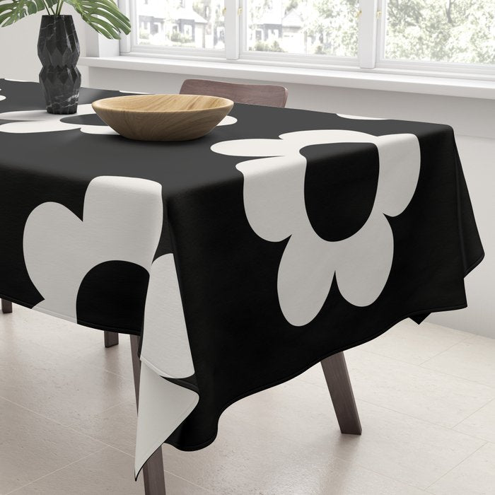 Les Fleurs | 02 - Flower Print Black And White Retro Flowers Wall Art Modern Decor Abstract Tablecloth Gallery Image 3
