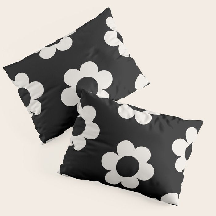 Les Fleurs | 02 - Flower Print Black And White Retro Flowers Wall Art Modern Decor Abstract Pillow Sham Gallery Image 3