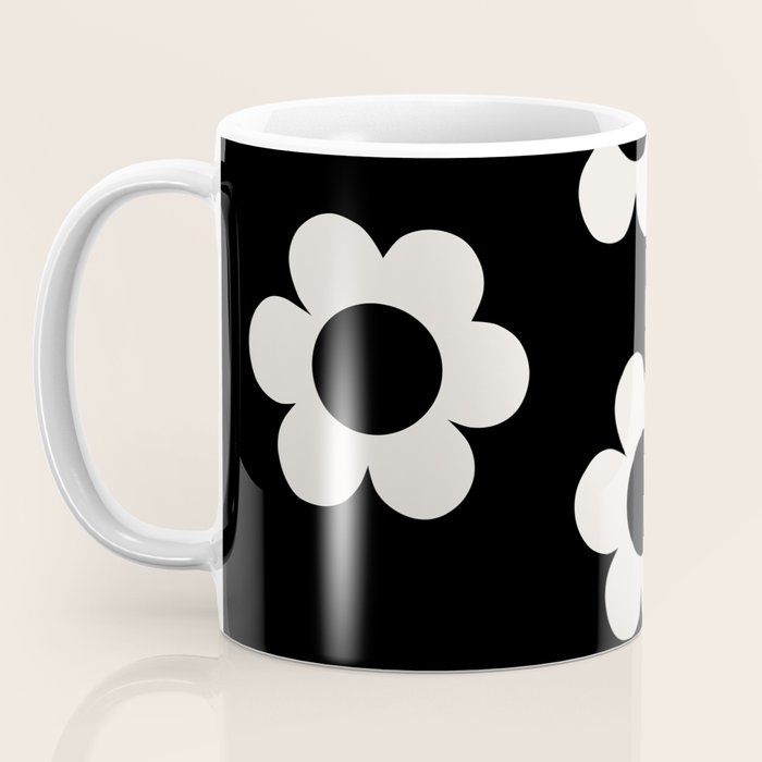 Les Fleurs | 02 - Flower Print Black And White Retro Flowers Wall Art Modern Decor Abstract Coffee Mug Gallery Image 3