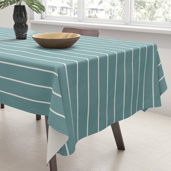 Minimal Arch XXIV Beachy Teal Modern Geometric Lines Tablecloth Gallery Image 3