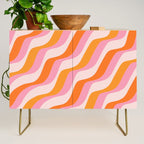 Zebra Stripes Abstract Lines Sunshine Retro Colorful Pink Orange Colors Boho Swirl Modern Pattern Credenza Gallery Image 1