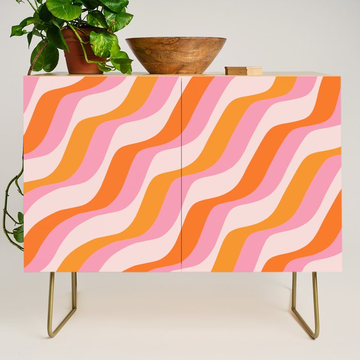 Zebra Stripes Abstract Lines Sunshine Retro Colorful Pink Orange Colors Boho Swirl Modern Pattern Credenza Gallery Image 1