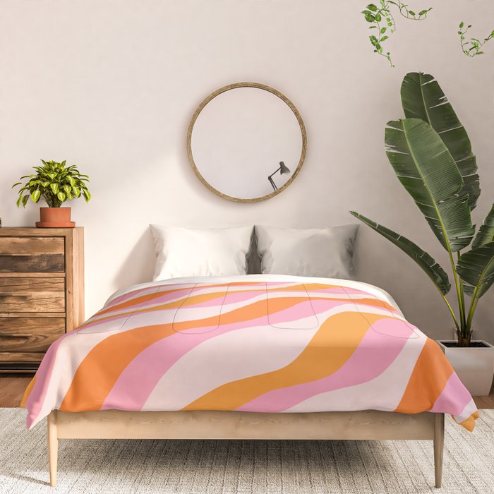 Zebra Stripes Abstract Lines Sunshine Retro Colorful Pink Orange Colors Boho Swirl Modern Pattern Comforter Gallery Image 3