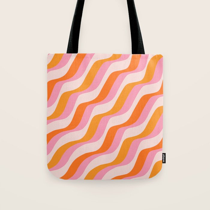 Zebra Stripes Abstract Lines Sunshine Retro Colorful Pink Orange Colors Boho Swirl Modern Pattern Tote Bag Gallery Image 1