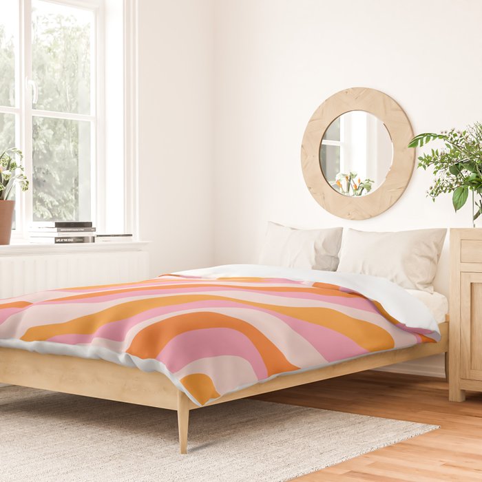 Zebra Stripes Abstract Lines Sunshine Retro Colorful Pink Orange Colors Boho Swirl Modern Pattern Duvet Cover Gallery Image 2
