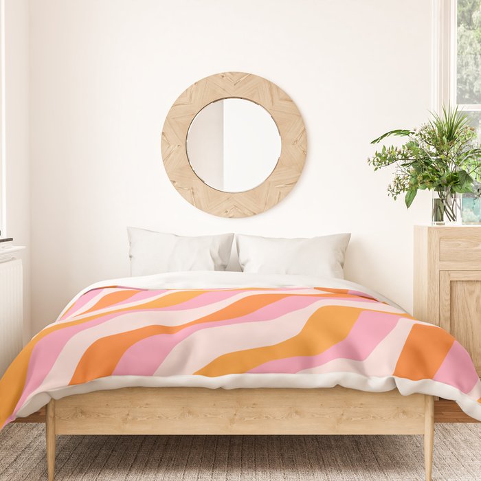 Zebra Stripes Abstract Lines Sunshine Retro Colorful Pink Orange Colors Boho Swirl Modern Pattern Duvet Cover Gallery Image 3