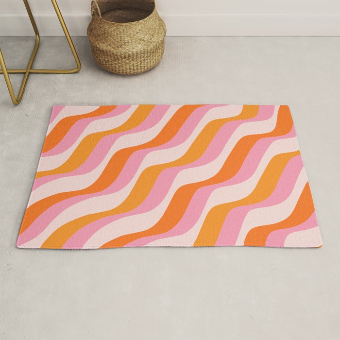 Zebra Stripes Abstract Lines Sunshine Retro Colorful Pink Orange Colors Boho Swirl Modern Pattern Rug Gallery Image 1