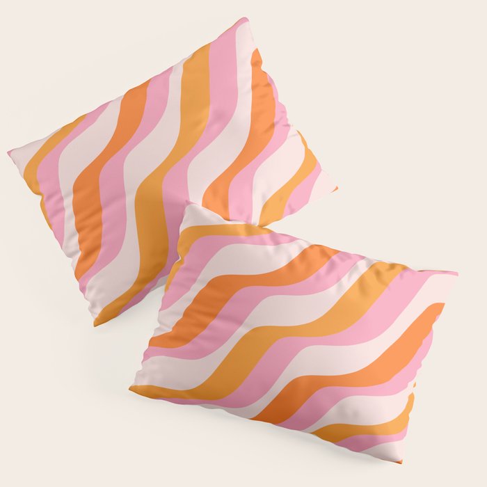 Zebra Stripes Abstract Lines Sunshine Retro Colorful Pink Orange Colors Boho Swirl Modern Pattern Pillow Sham Gallery Image 1