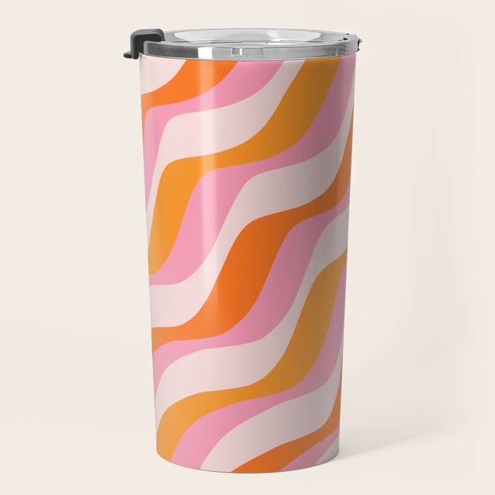 Zebra Stripes Abstract Lines Sunshine Retro Colorful Pink Orange Colors Boho Swirl Modern Pattern Travel Mug Gallery Image 3