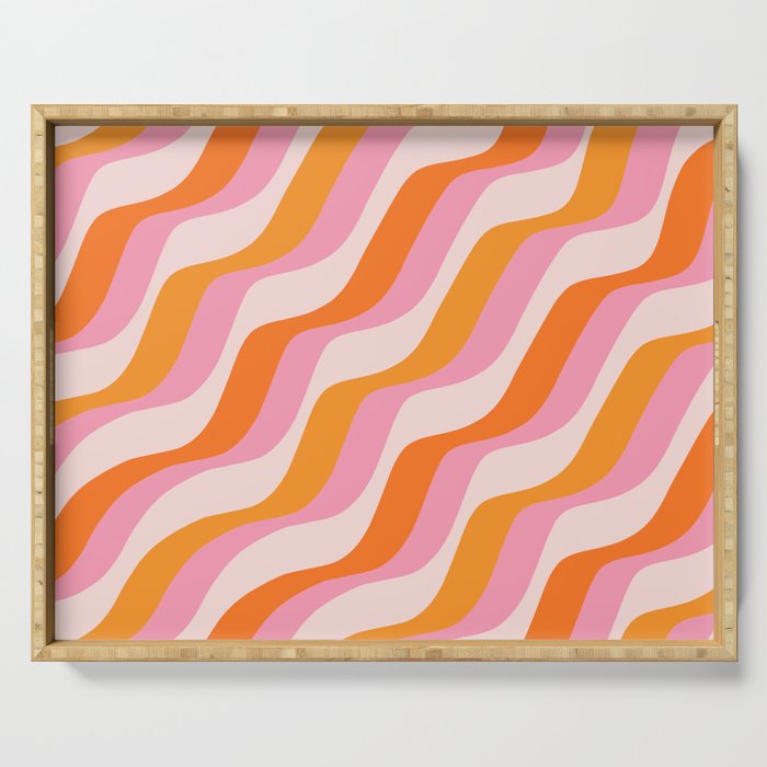 Zebra Stripes Abstract Lines Sunshine Retro Colorful Pink Orange Colors Boho Swirl Modern Pattern Serving Tray Gallery Image 1