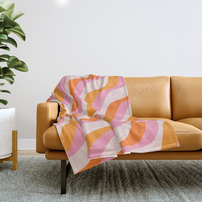 Zebra Stripes Abstract Lines Sunshine Retro Colorful Pink Orange Colors Boho Swirl Modern Pattern Throw Blanket Gallery Image 1