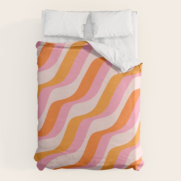 Zebra Stripes Abstract Lines Sunshine Retro Colorful Pink Orange Colors Boho Swirl Modern Pattern Duvet Cover Gallery Image 1