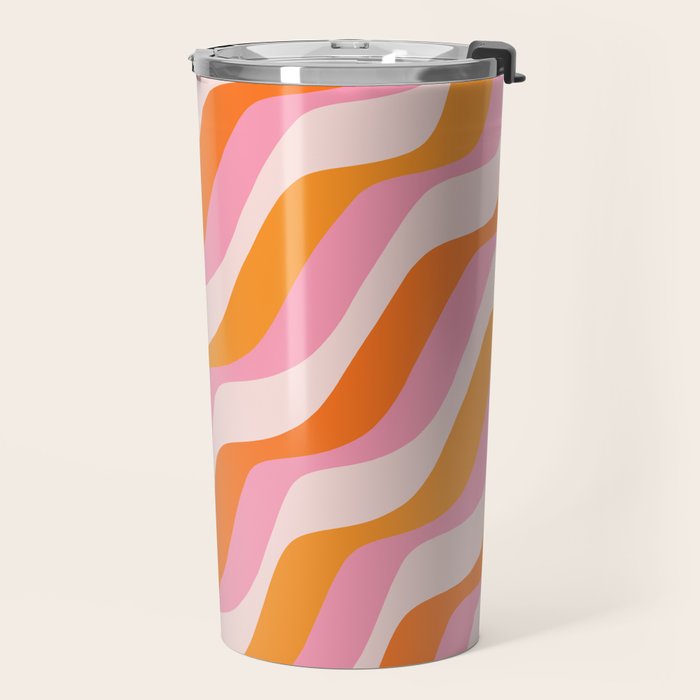 Zebra Stripes Abstract Lines Sunshine Retro Colorful Pink Orange Colors Boho Swirl Modern Pattern Travel Mug Gallery Image 2