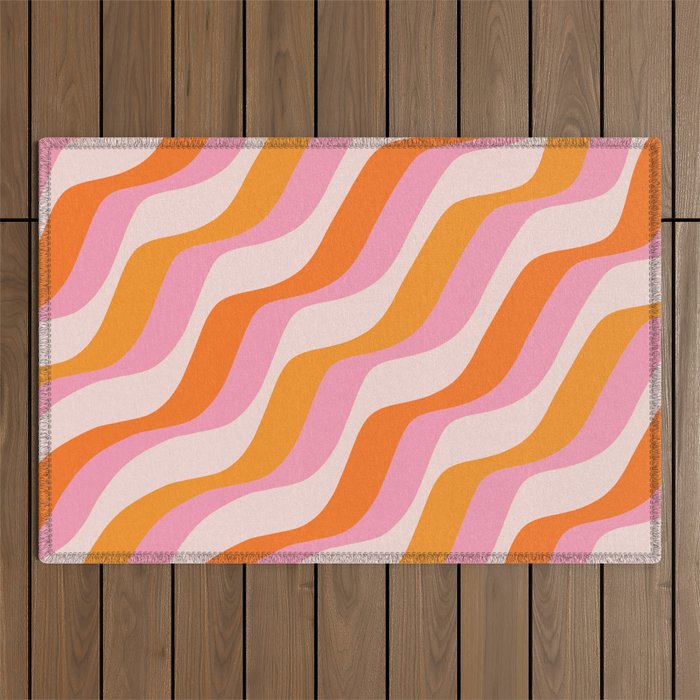 Zebra Stripes Abstract Lines Sunshine Retro Colorful Pink Orange Colors Boho Swirl Modern Pattern Outdoor Rug Gallery Image 1